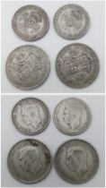 Parcel of four 1940-1943, Silver Coins. Featuring two 'Half Crowns' and two 'Two Shillings'. Total