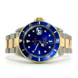 A ROLEX "SUBMARINER"WATCH IN BI-METAL WITH STUNNING BLUE DIAL AND MATCHING BLUE BEZEL THIS IS ONE OF