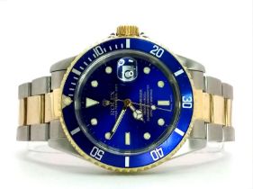 A ROLEX "SUBMARINER"WATCH IN BI-METAL WITH STUNNING BLUE DIAL AND MATCHING BLUE BEZEL THIS IS ONE OF