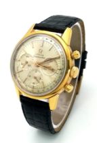 A Superb Vintage 1960s Omega Seamaster Chronograph Gents Watch. Black leather strap. Gilded case -