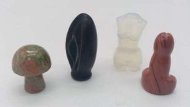 Collection of three sexual gemstone figurines...and a mushroom. Measuring between 2cm-4cm in length.