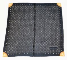 Louis Vuitton Silk Scarf. 100% Silk, black LV Monogramed and gold accent border. Measures 88cm x