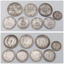 Parcel of Great Britain Coins, 1920-1929. 3x One Florin 4x One Shilling 1x Sixpence Total Weight: