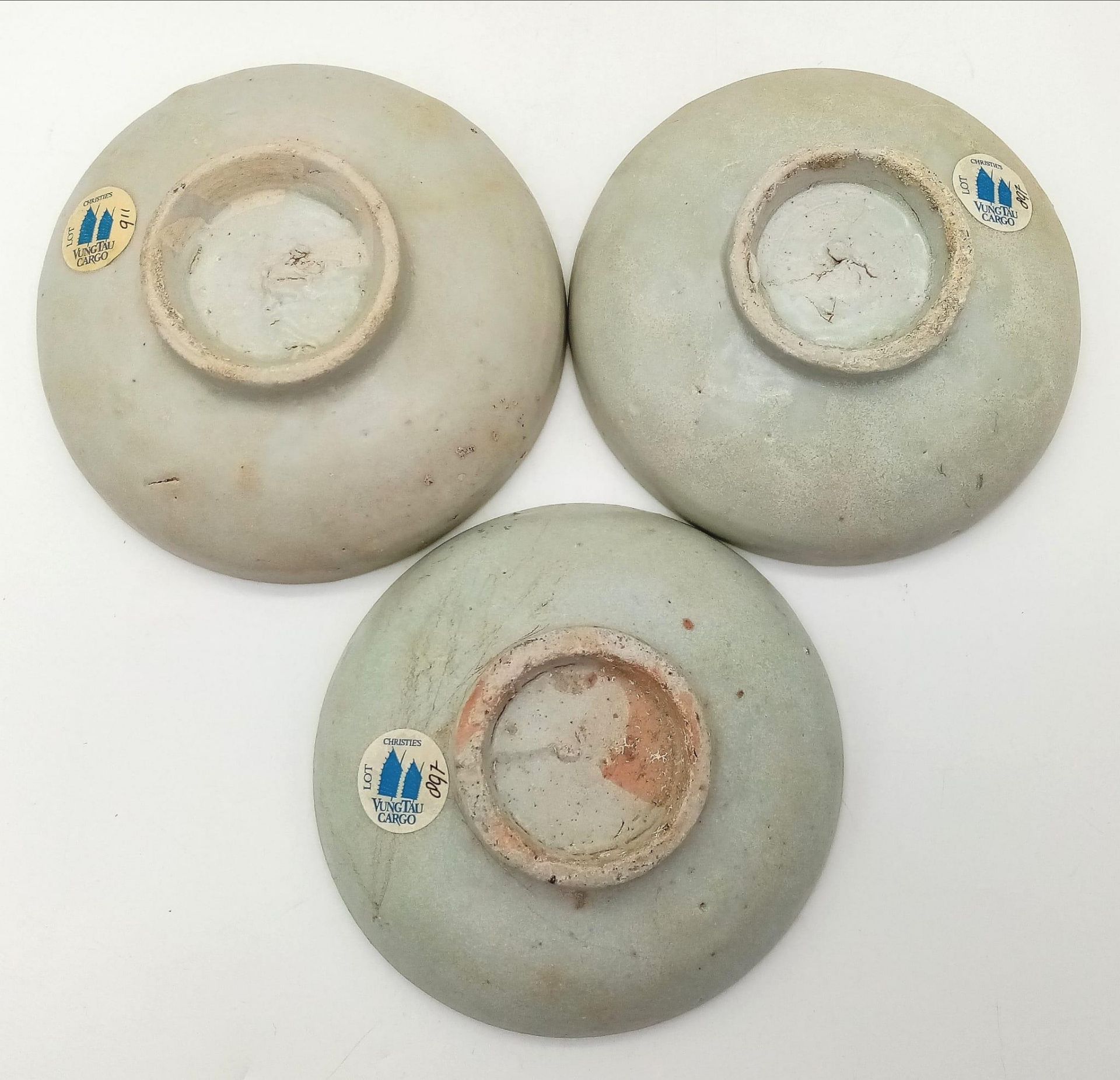 Three 15th Century Chinese Ceramic Sauce Bowls. 11cm diameter. - Image 2 of 2