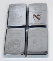 A set of 4 x Retro Copy Vietnam War Lighters. All working. UK sales only.