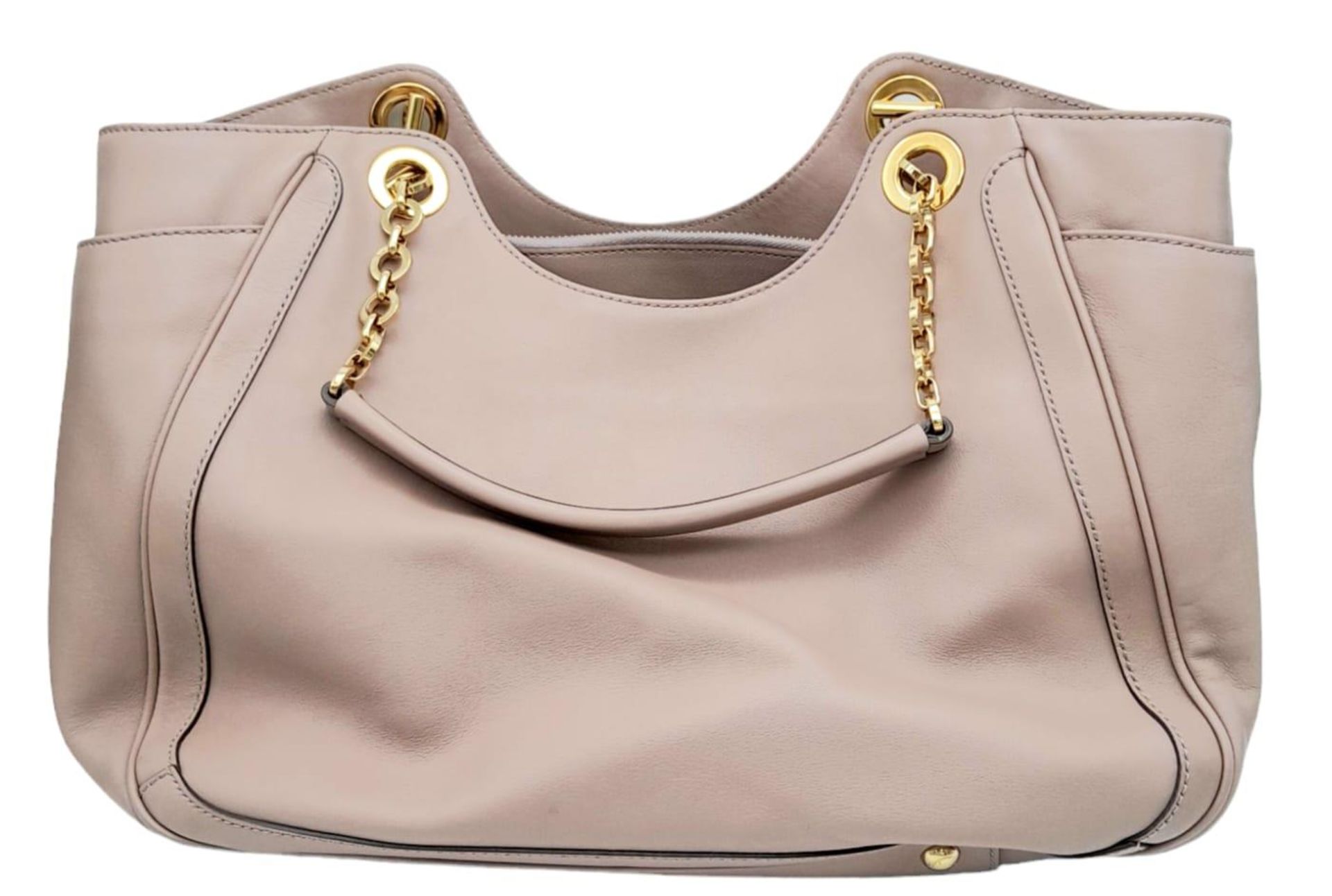 Salvatore Ferragamo Taupe Handbag. Double handle, central zipped compartment, gold tones and - Image 2 of 9