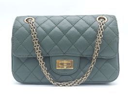 Iconic Green Chanel Clutch. Adjustable gold tone chain handles, with gold tone hardware and