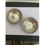 Beautiful pair of PERSIAN SILVER BON BON DISHES. Having intricate design crafted in repousse form.