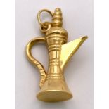 An 18K Yellow Gold Middle-Eastern Coffee Pot Pendant/Charm. 3cm. 2.7g weight.