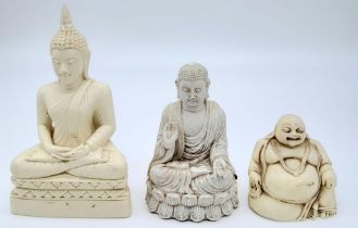 A Parcel of Three Vintage or Older, Very Good Condition, Buddha Figures. Comprising; 1) A Seated