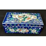 An Antique 19th Century Chinese Hand-Painted Large Jewellery/Trinket Ceramic Box. A colourful glazed