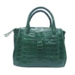 Nancy Gonzalez Crocodile Handbag. Rich, emerald green crocodile leather exterior with gold tone