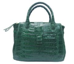 Nancy Gonzalez Crocodile Handbag. Rich, emerald green crocodile leather exterior with gold tone