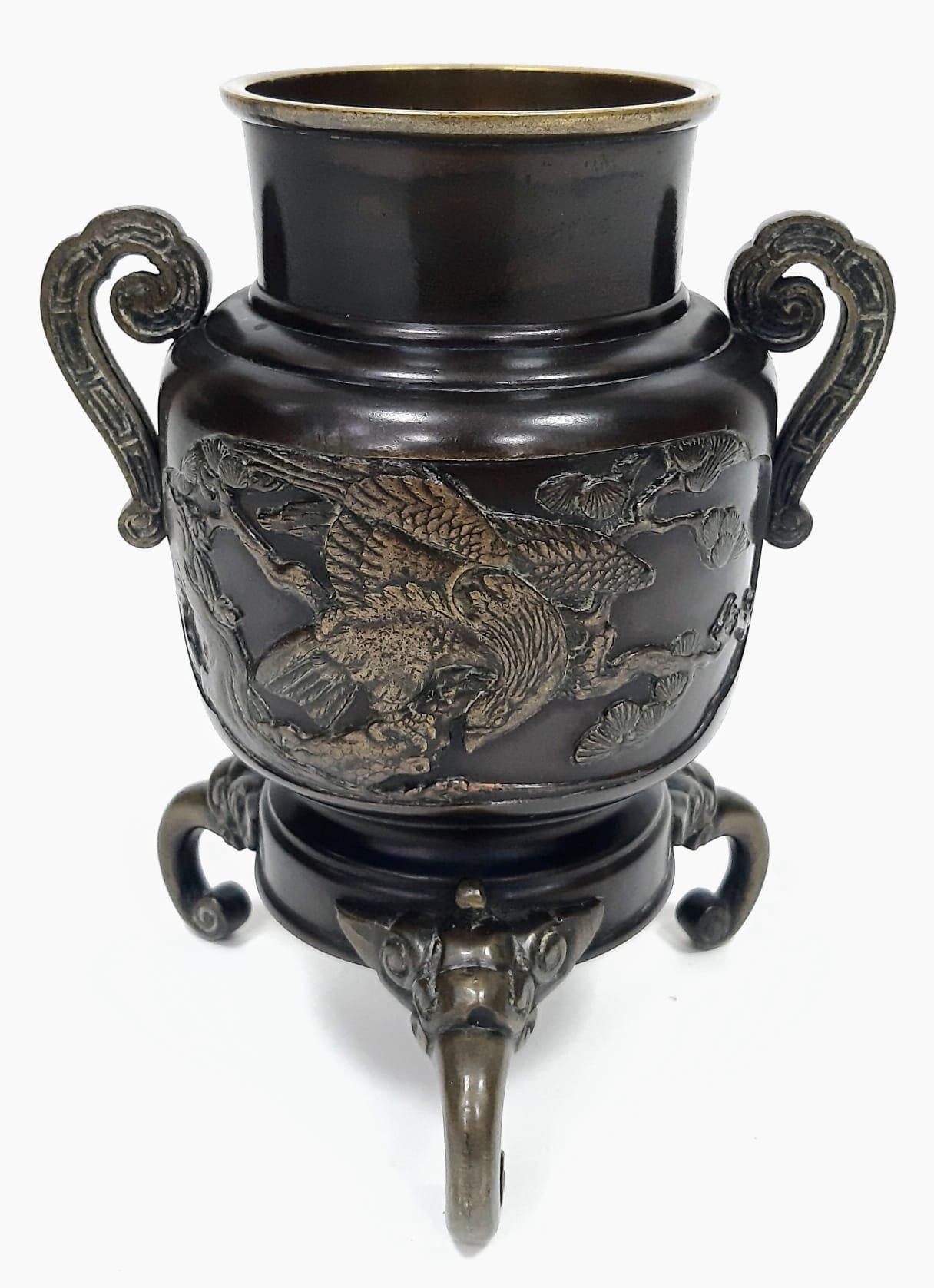 Superb Chinese Antique Bronze Censer. Depicting a Phoenix Bird in foliage. Wonderful detail, quality