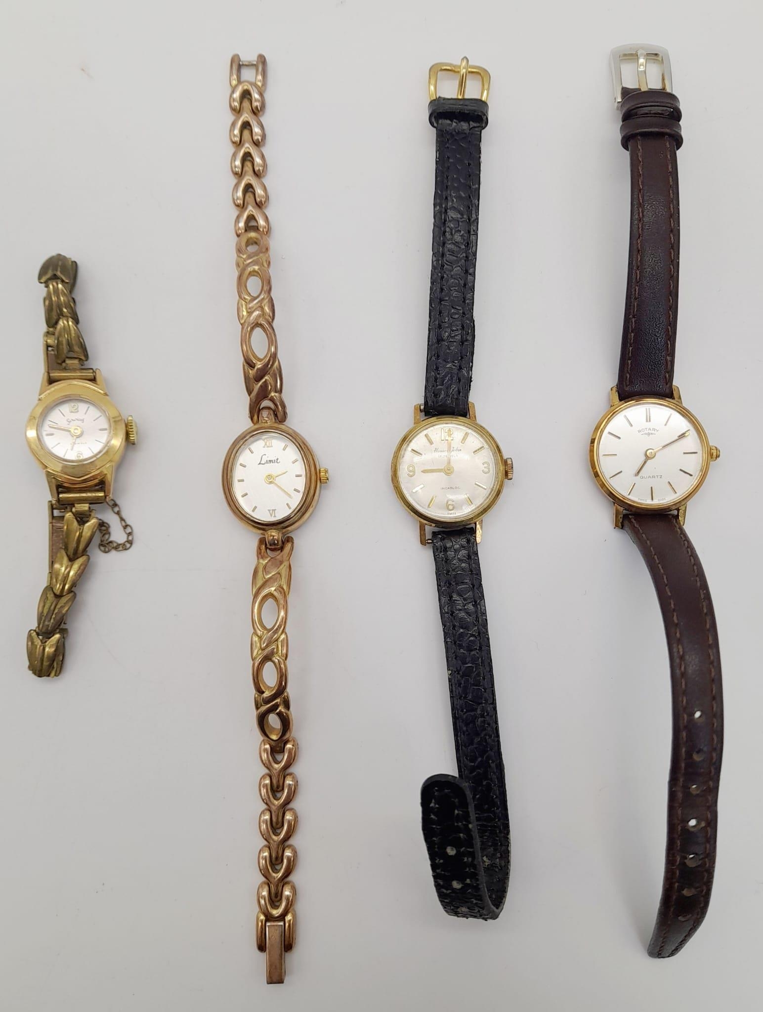 Four Vintage Ladies Watches. Including: A limit, a House of Tobin, a Rotary and a Sewice. In need of