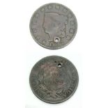 An 1822 Marked USA Coronet Head Large One Cent Holed Coin.