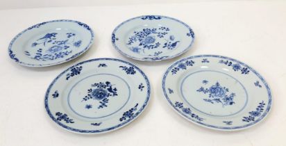 Four 18th Century Chinese Blue and White Ceramic Plates - Export. 24cm diameter. Please see photos