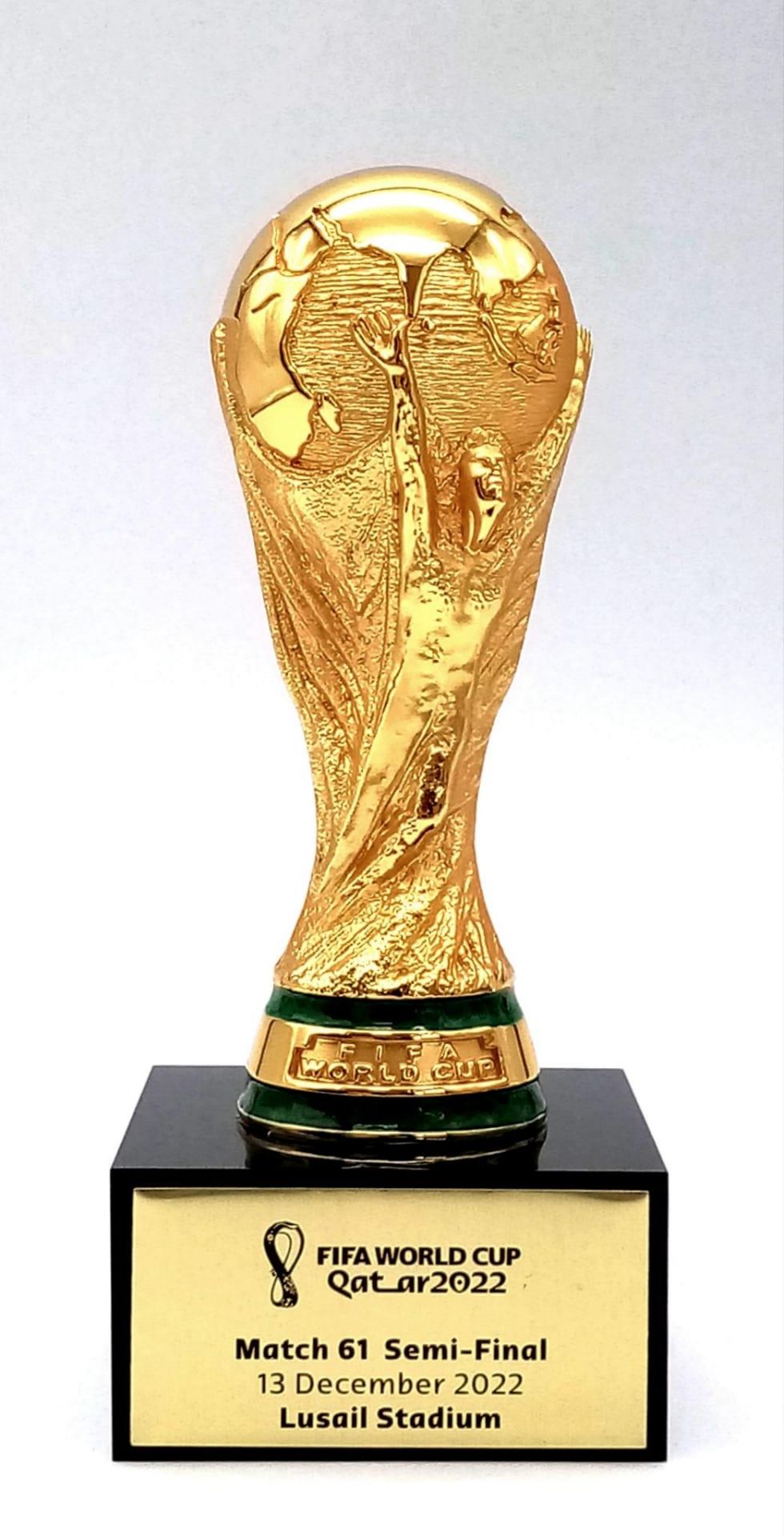 A OFFICIAL FIFA WORLD CUP QATAR 2022 HOSPITALITY TROPHY PRESENTED AT MATCH 61 SEMI FINAL BETWEEN