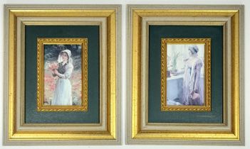 A pair of old world, Portrait Prints in lovely two-toned frames. Both measure 25cm wide by 29cm