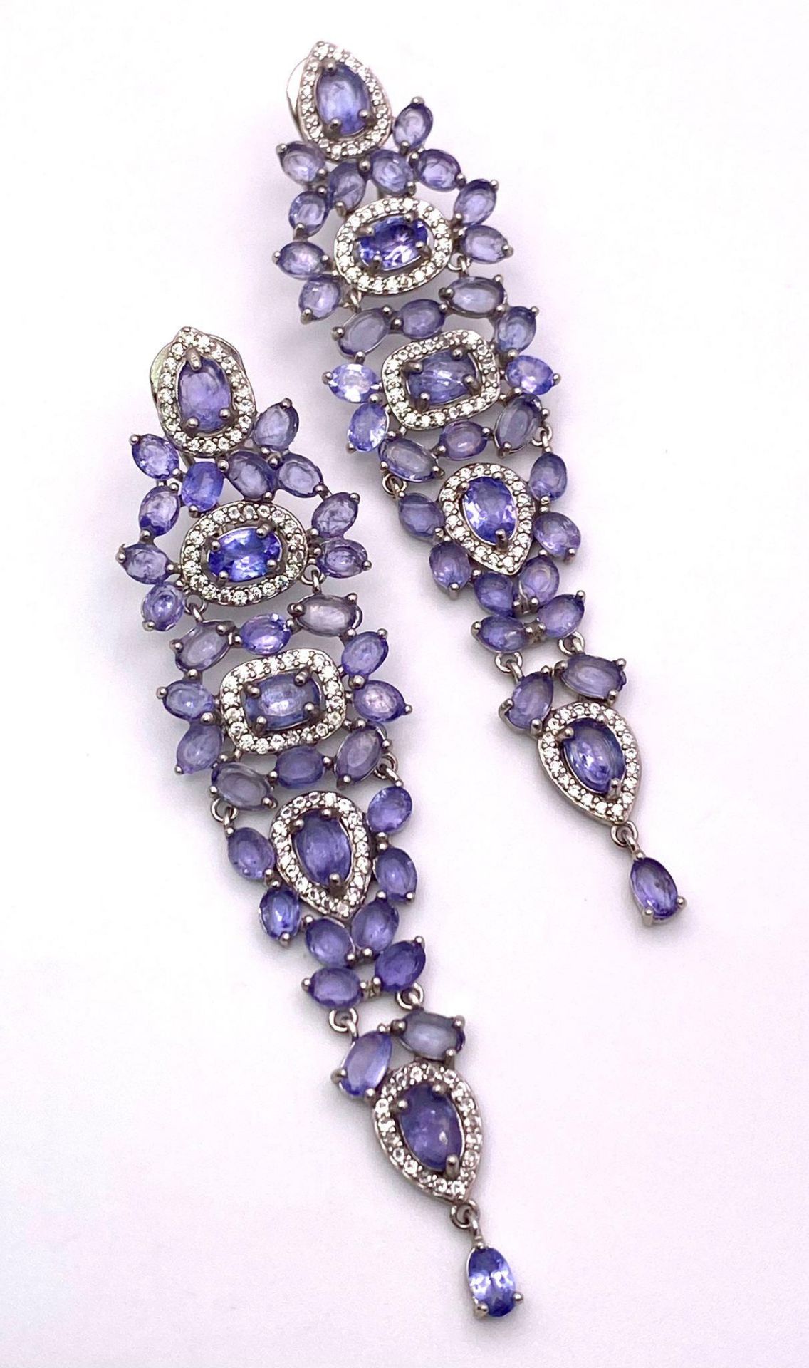 A pair of vintage Tanzanite and white sapphire long earrings, excellent condition, no missing - Image 3 of 5