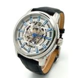 An Invicta Skeleton Automatic Gents Watch. Black leather strap. Stainless steel skeleton case -
