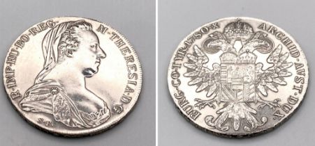 A 1780 Austrian Maria Theresia Silver Coin. 4cm diameter. 28.1g weight