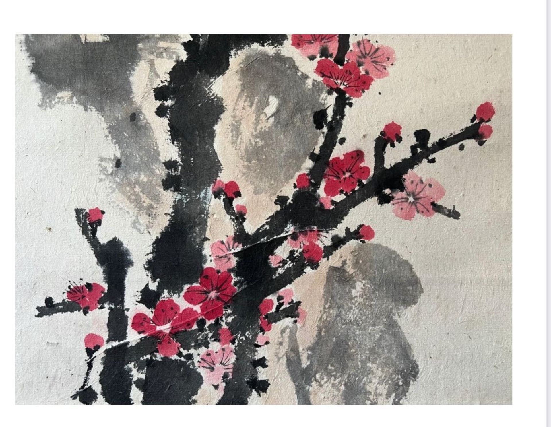 Plum blossom with crimson petals - Chinese ink and watercolour on paper scroll. Attributed to - Bild 8 aus 8