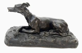 Stunning Antique Bronze Greyhound. Superb modelling and patina. 3.5 inches high, length 7 inches.