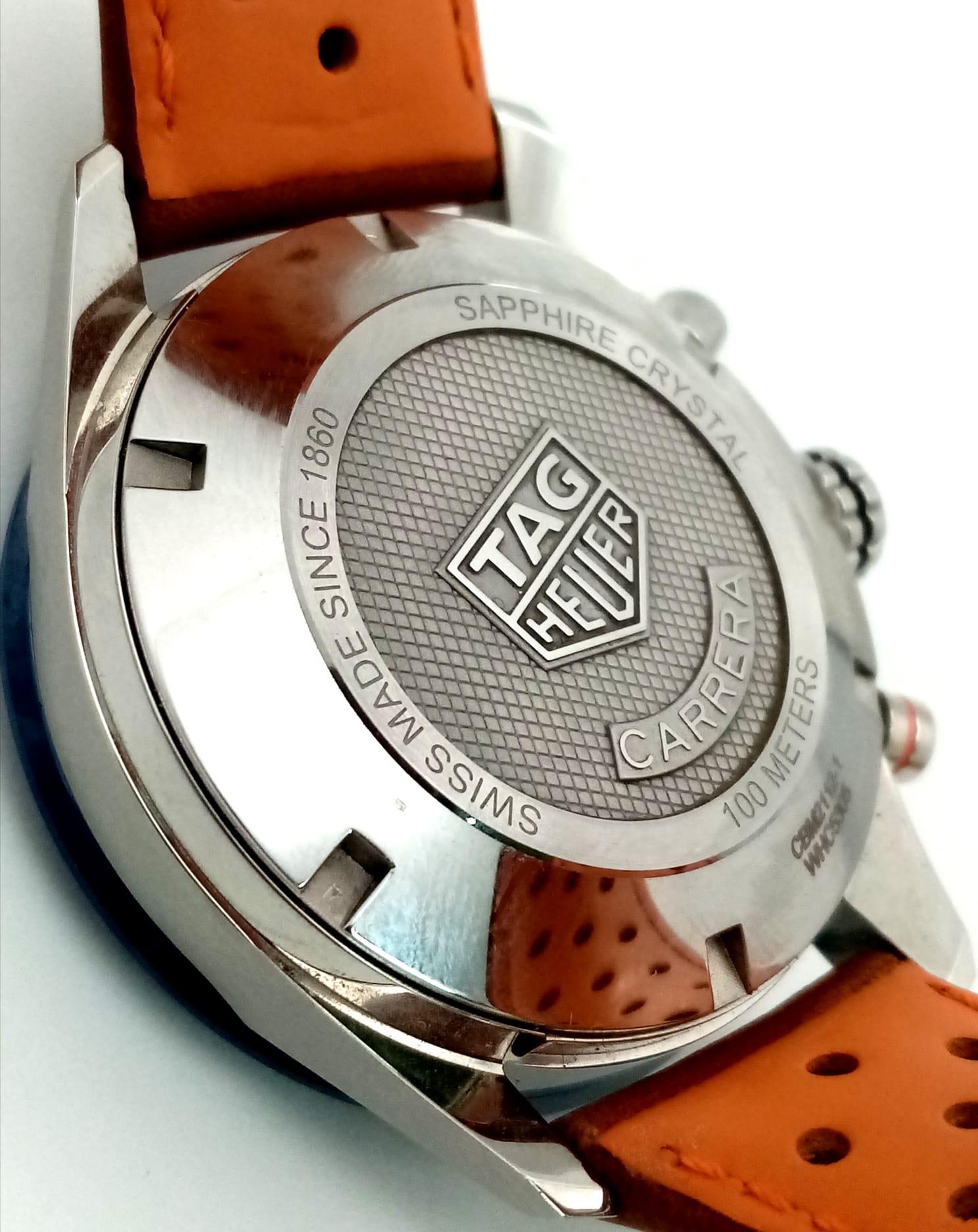 A Tag Heuer Carrera Automatic Gents Chronograph Watch. Brown leather strap. Stainless steel case - - Image 10 of 17