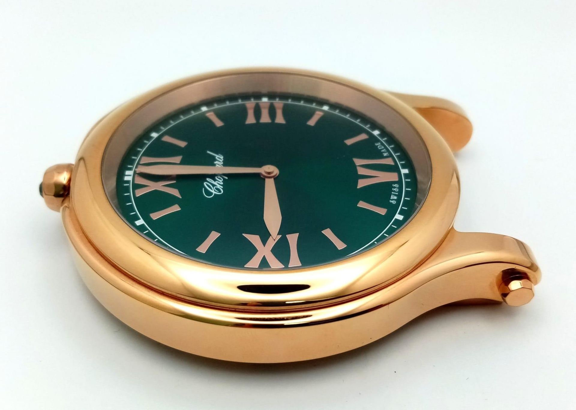 A Chopard Happy Sport Rose Gold Plated Table Clock. Quartz movement. Green dial with Roman numerals. - Image 4 of 13
