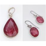 Parcel of Sterling Silver Jewellery items. Featuring a pair of Ruby Stone Earrings and a Ruby