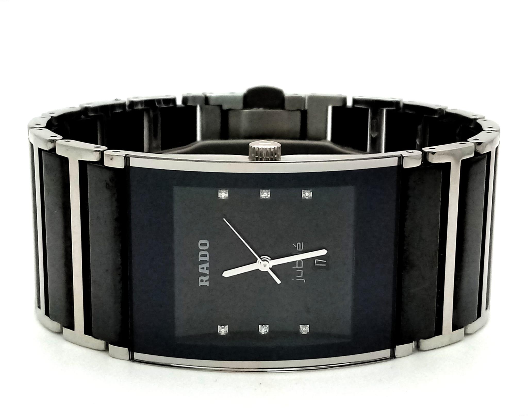 A Rado Diastar Jubile Quartz Unisex Watch. Stainless steel, ceramic bracelet and rectangular