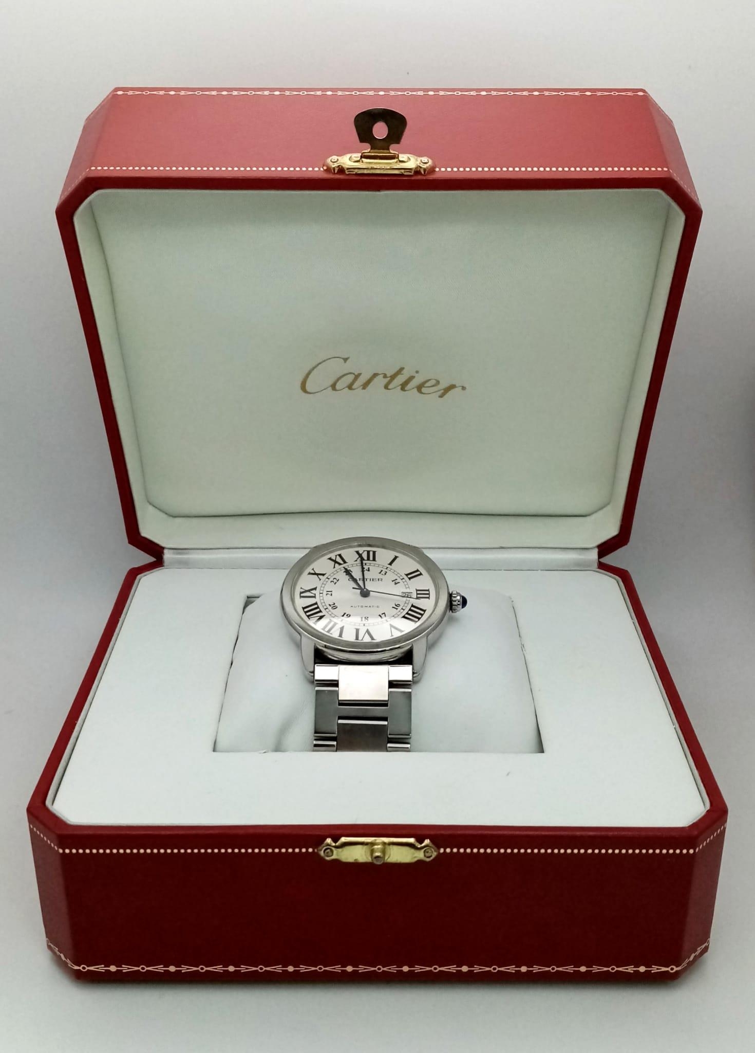A CARTIER STAINLESS STEEL GENTS AUTOMATIC "RONDE SOLO" WATCH WITH BOX AND PAPERS 42mm 14808 - Image 7 of 10