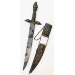 A Very Rare & Unique, Antique, Middle Eastern White Metal Brass Ornate Dagger. 38.5cm Length.
