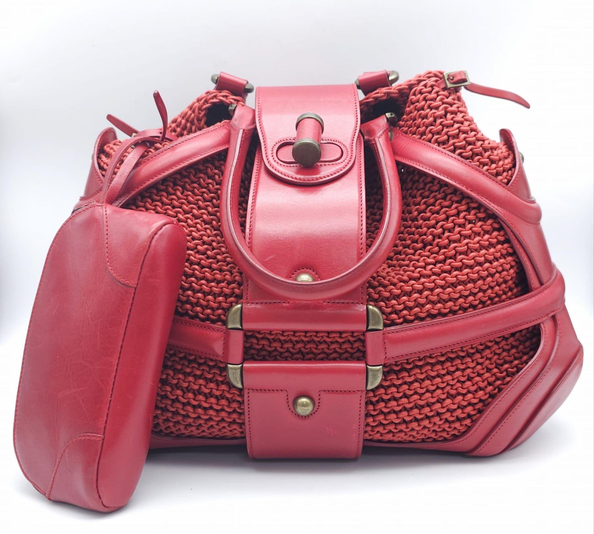 Alexander McQueen Red Woven Coated Canvas and Leather Novak Satchel. Versatile and functional,