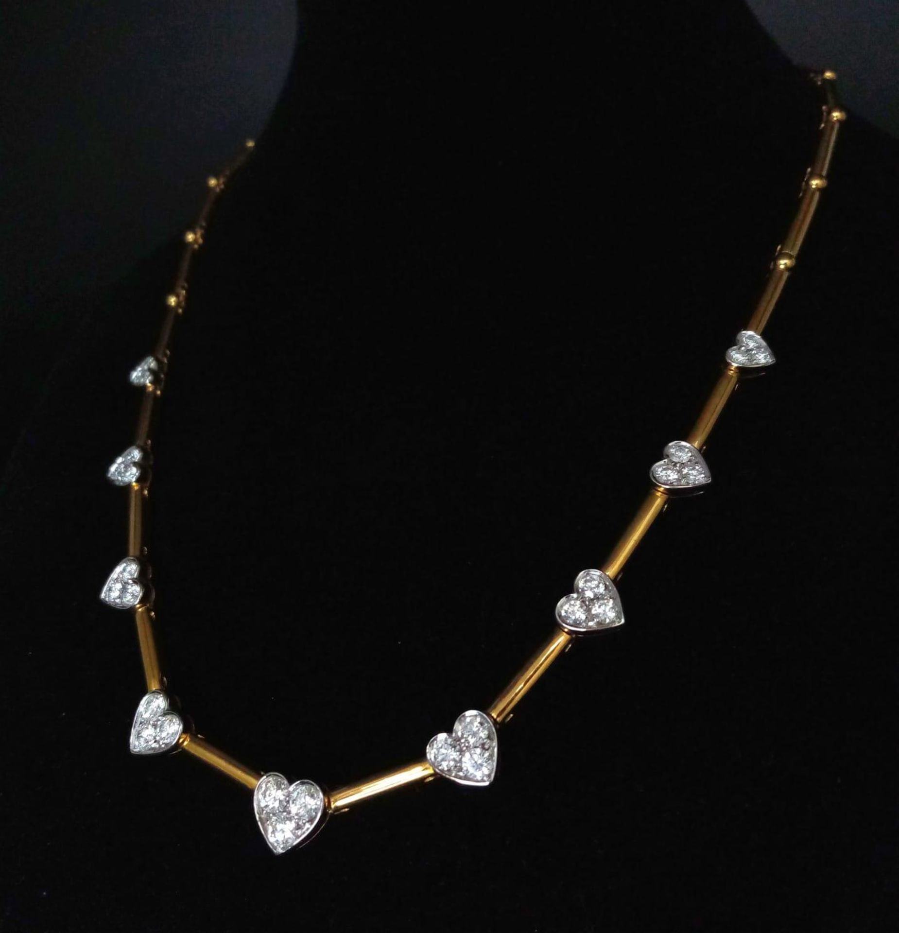A Gorgeous 18K Gold and Heart-Diamond Necklace and Bracelet Set. The necklace is decorated with - Image 12 of 21