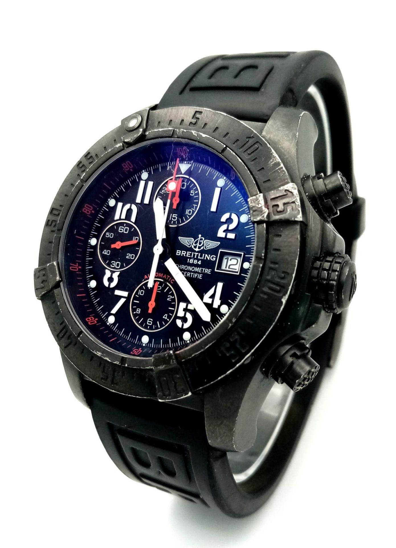 A Breitling Limited Edition (740/2000) Automatic Chronograph Gents Watch. Black rubber strap.