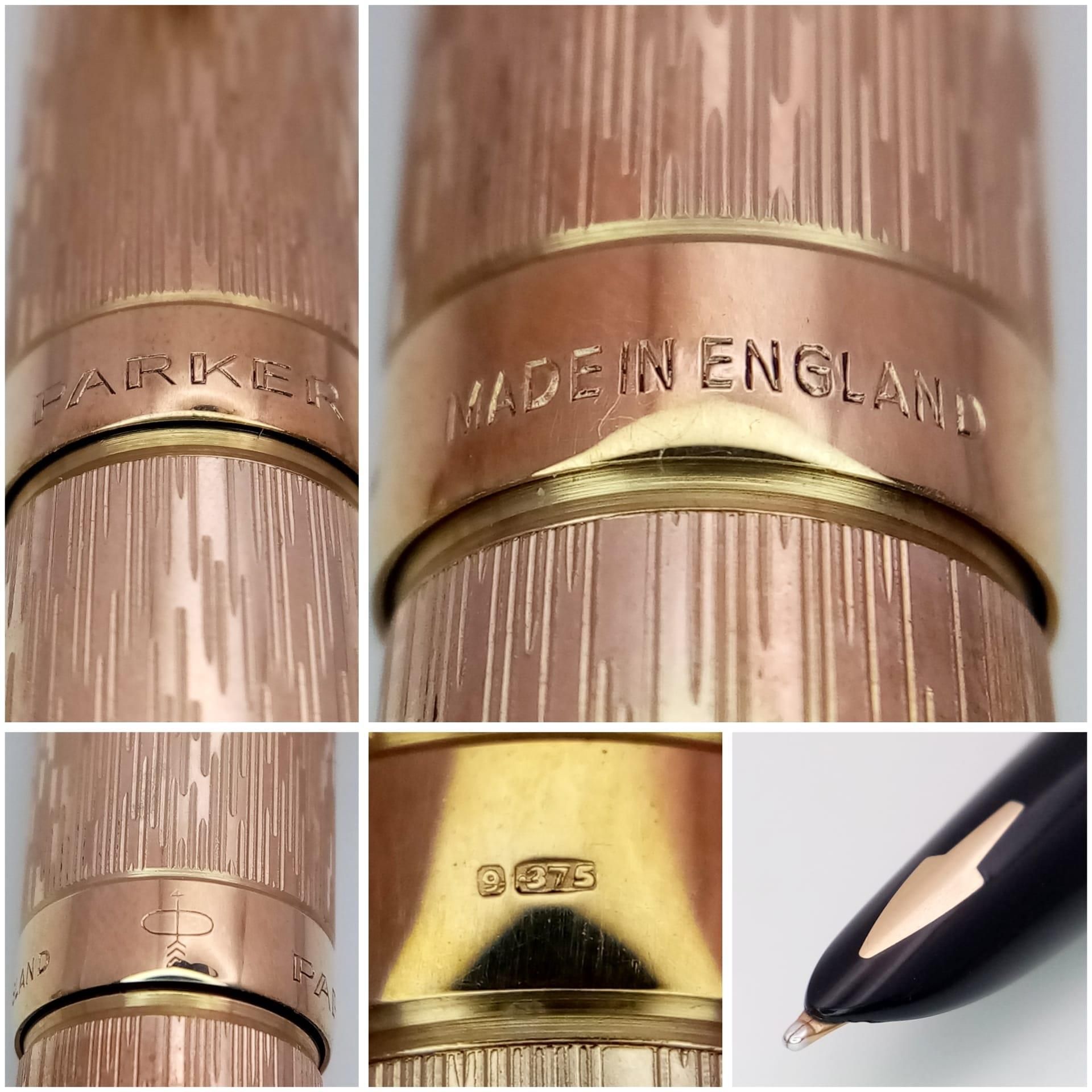 A Wonderful Parker Pen 9K Gold Writing Set. Fountain, ballpoint and pencil in decorative bark-effect - Bild 6 aus 7