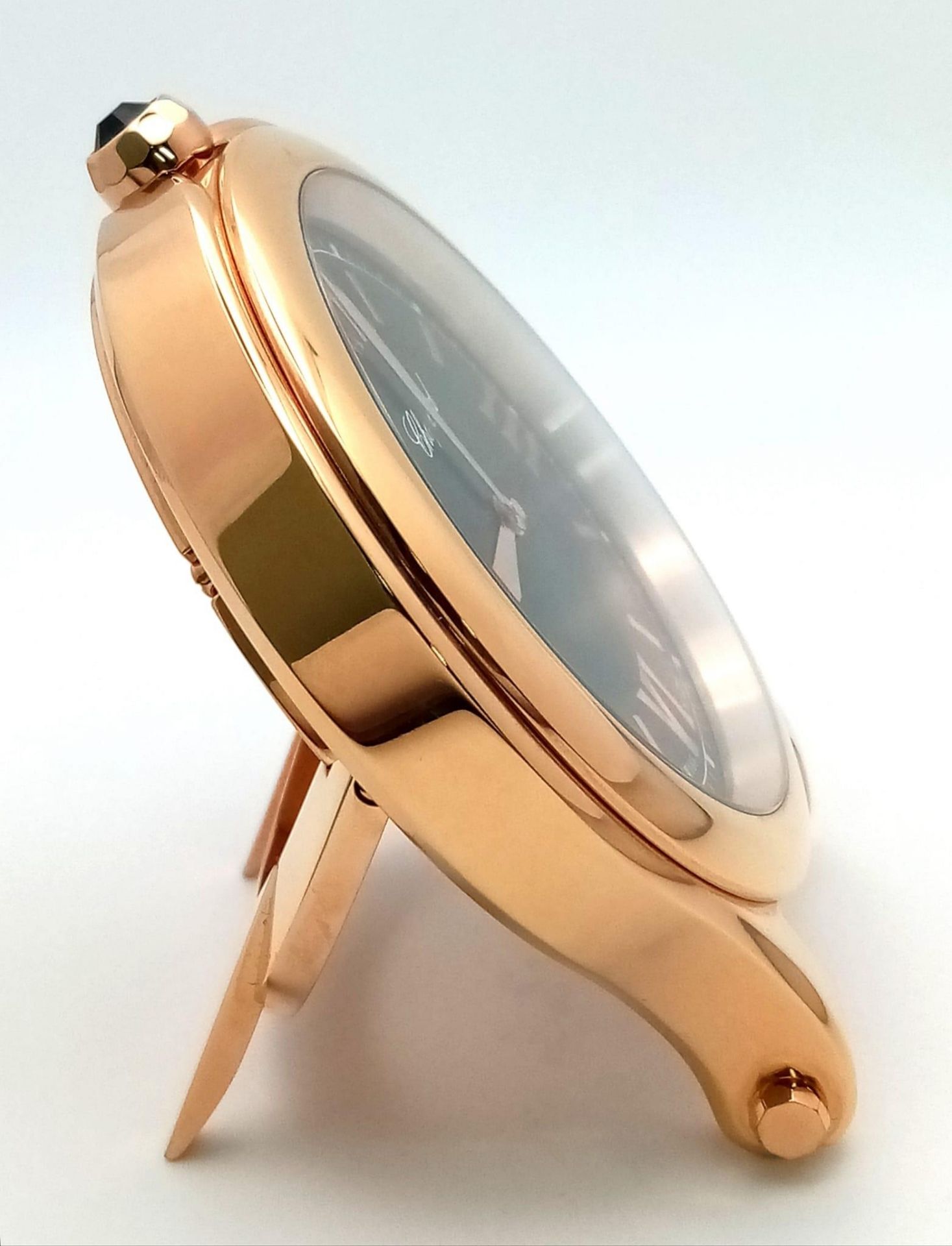 A Chopard Happy Sport Rose Gold Plated Table Clock. Quartz movement. Green dial with Roman numerals. - Image 6 of 13