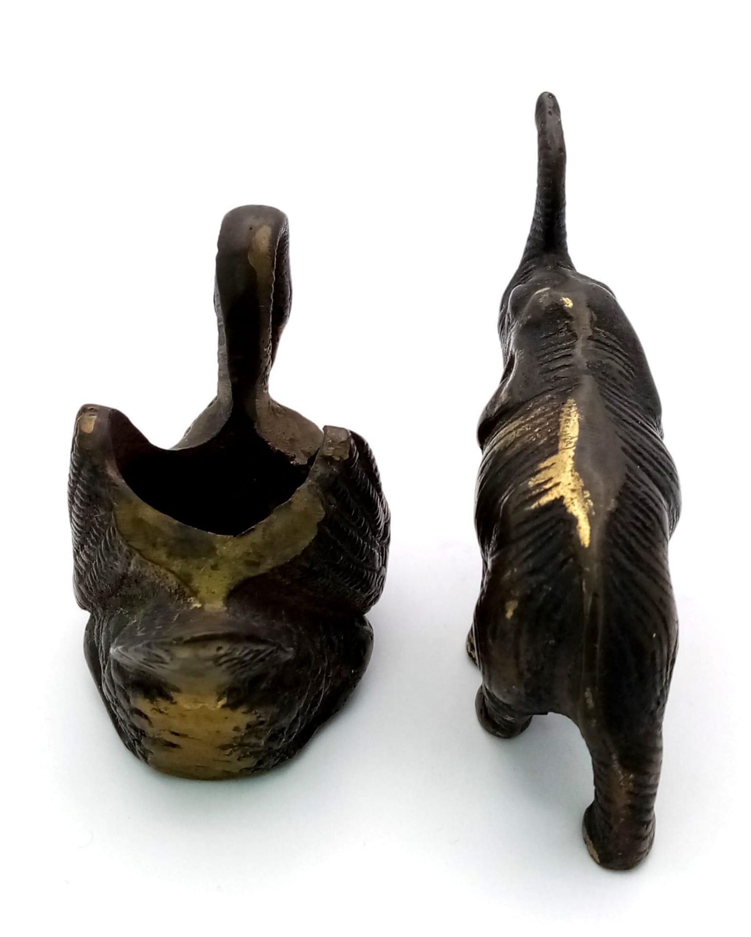 Two Small Vintage Brass Animal Figures. An Elephant and Swan - Both with wonderful patinas. Elephant - Image 7 of 7