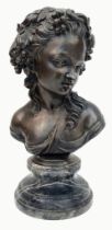 Antique Bronze Bust of a Roman Woman on a solid Marble base. This bust is truly majestic. Standing