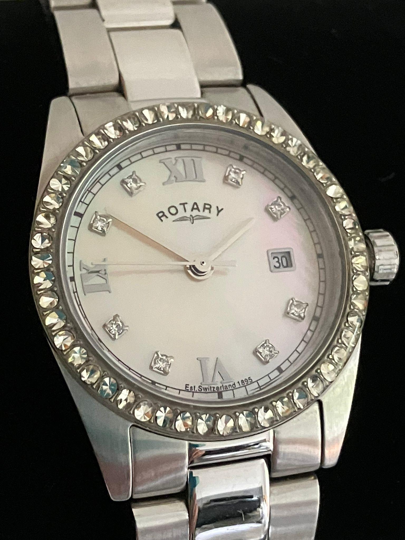 Ladies ROTARY HAVANA QUARTZ WRISTWATCH. Mother of pearl face with date window and sweeping second