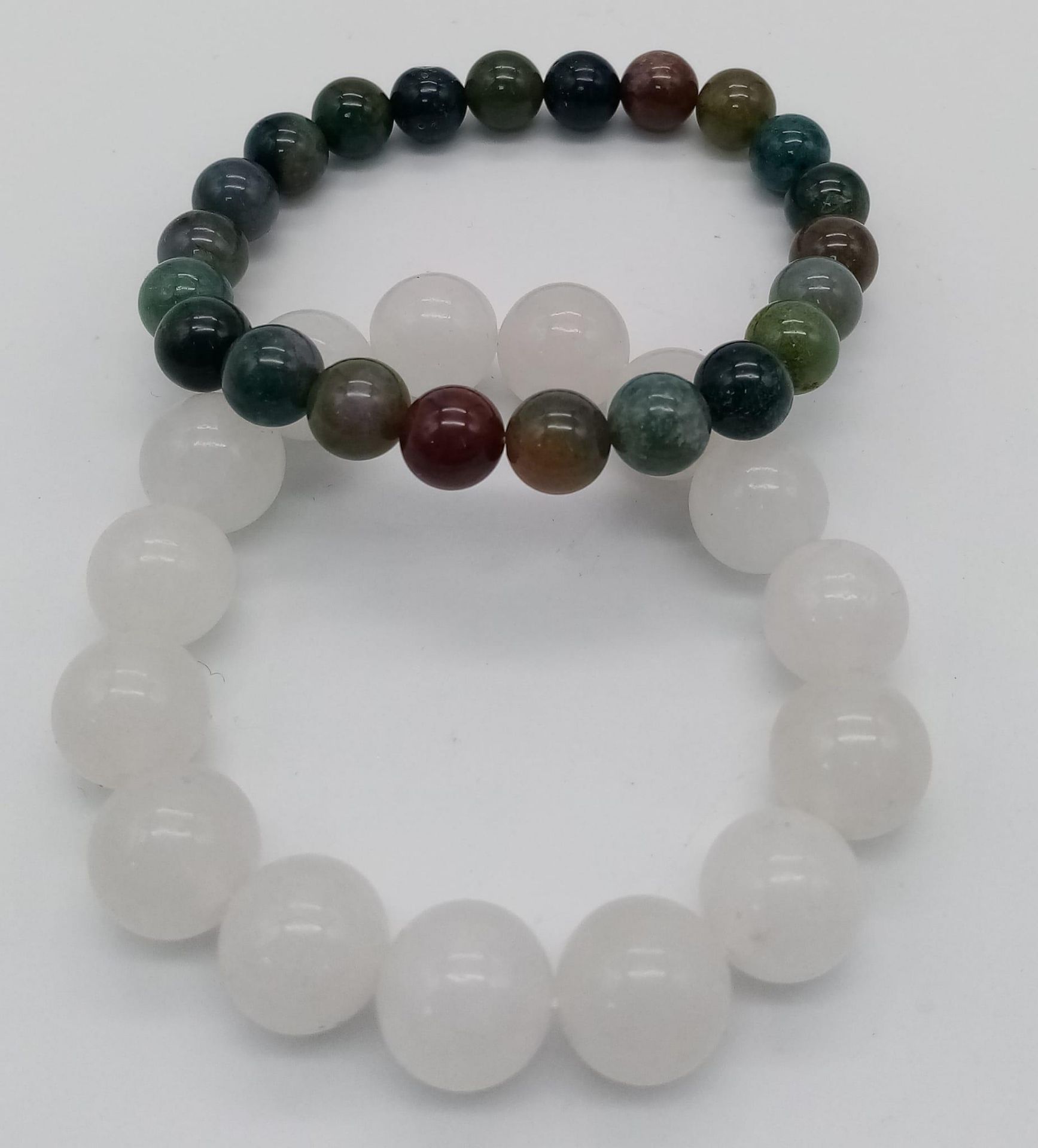 Two natural stone beaded stretch bracelets. Both measure 7cm in diameter. - Image 2 of 2