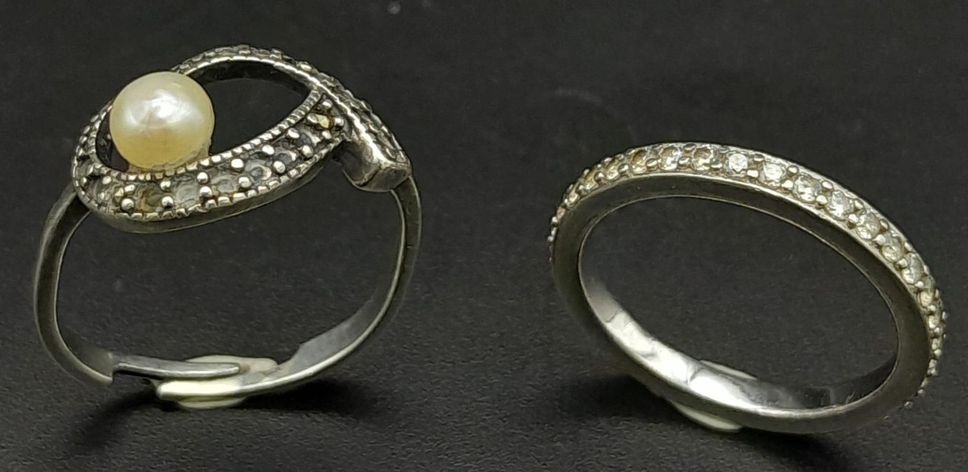 Pair of Sterling Silver Rings. A sparkly, Diamonique Cubic Zirconia, Size: K and a vintage - Image 2 of 6