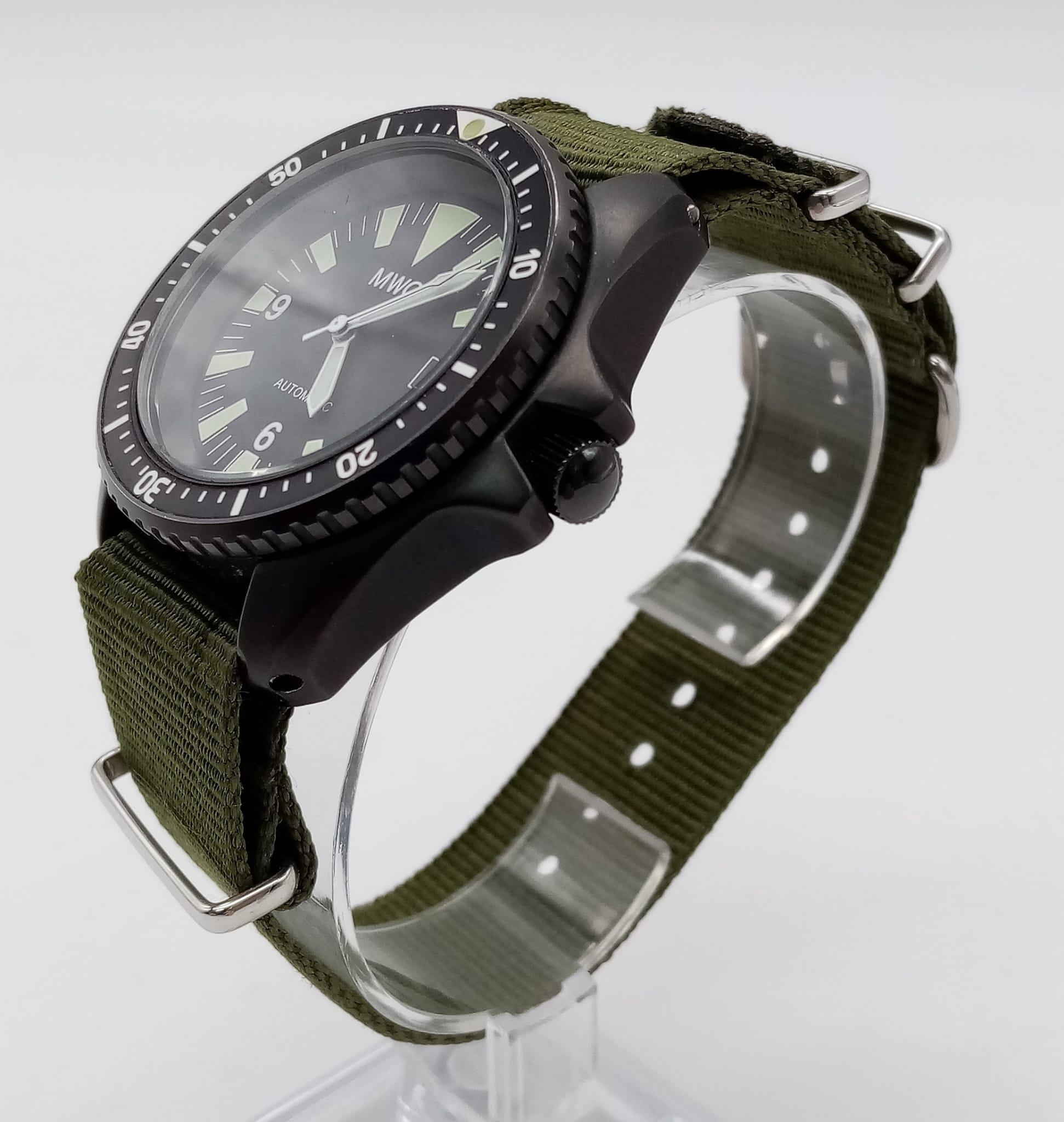 An Excellent Condition, Men’s, Full Military Spec, MWC Automatic Divers Date Watch. Black Hardened - Image 2 of 5