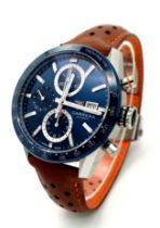 A Tag Heuer Carrera Automatic Gents Chronograph Watch. Brown leather strap. Stainless steel case -