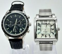 Two Men’s Quartz Stainless Steel Watches. 1) A Homage 1990’s US Astronaut Watch (Omega Moon Watch