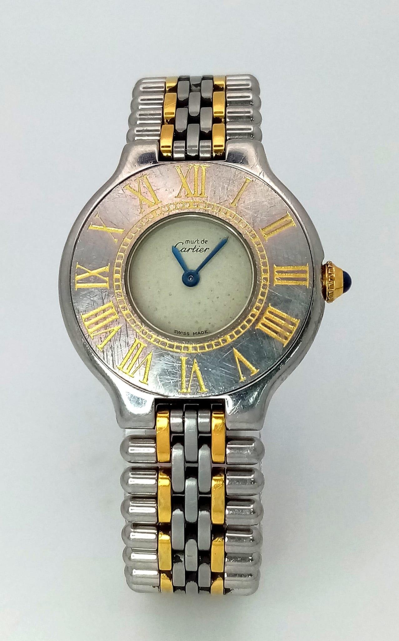 A LADIES MUST DE CARTIER 21 AN EARLY 1990'S MODEL THAT NEEDS THE BEZEL REPOLISHING 28mm a/f - Image 2 of 7