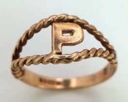 A Vintage 9K Yellow Gold 'P' Initial Ring. Penny, Patricia... Are you out there? Size O. 2.25g