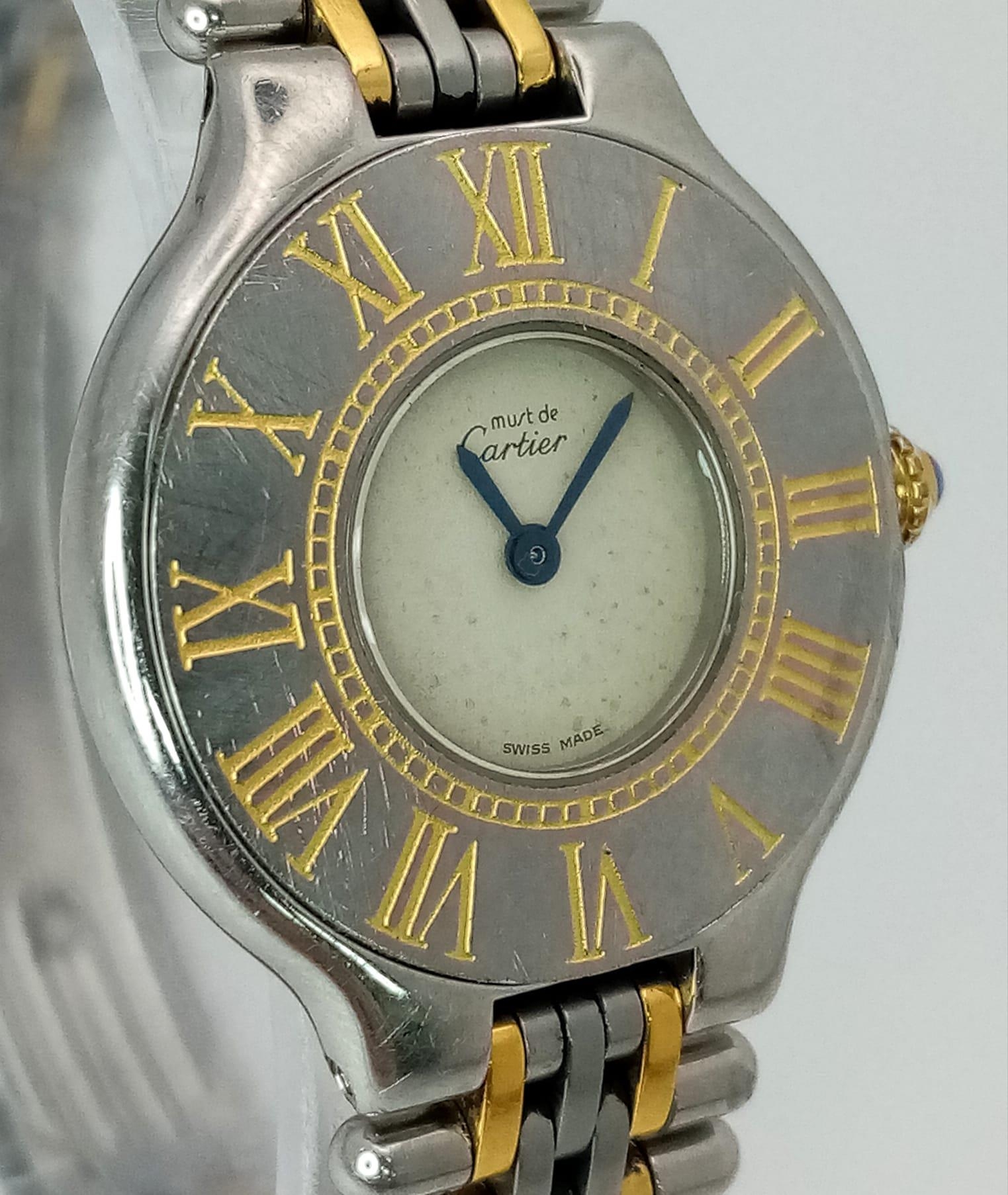 A LADIES MUST DE CARTIER 21 AN EARLY 1990'S MODEL THAT NEEDS THE BEZEL REPOLISHING 28mm a/f - Image 3 of 7
